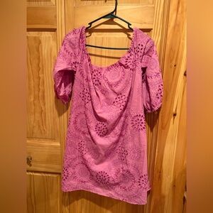 Trina Turk off-the-shoulder eyelet dress, Vibrant Pink Eyelet